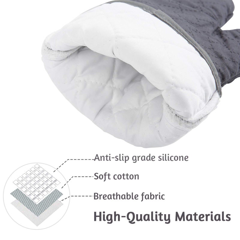 Tormays 4Pcs Oven Mitts and Pot Holders Set, 572F Heat Resistant Oven Glove, Soft Cotton Lining with Non-Slip Surface for Kitchen Baking BBQ (Grey) - Image 2